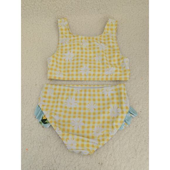 Harper Canyon yellow and white checkered 2 piece bathing suit size 10 Girls - Picture 2 of 8